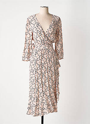 Rochie midi imprimeu floral mâneci 3/4 roz IDANO femeie