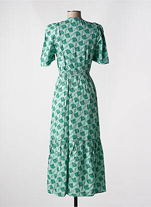 Rochie lungă imprimeu fantezie mâneci scurte verde ANGE femeie