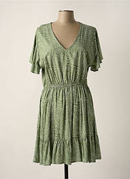 Rochie midi imprimeu fantezie mâneci scurte verde TIFFOSI femme