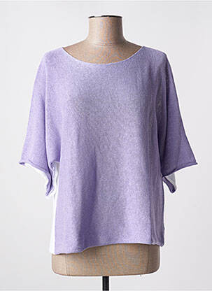 Pulover țesătură melanj mâneci 3/4 violet M femeie