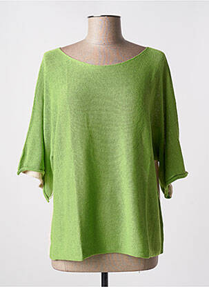 Pulover croială dreaptă mâneci 3/4 verde M femeie