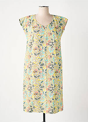 Rochie midi imprimeu floral mâneci scurte galben GUY DUBOUIS femeie