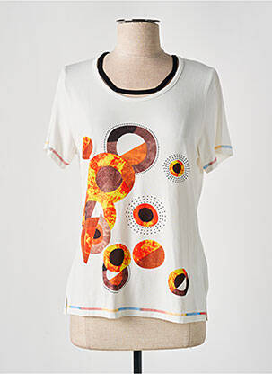 Tricou serigrafie cu strasuri mâneci scurte bej GUY DUBOUIS femeie