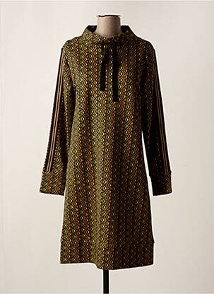 Rochie midi imprimeu fantezie mâneci lungi verde AZAY femeie