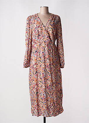 Rochie midi imprimeu floral mâneci lungi bej JULIE GUERLANDE femeie