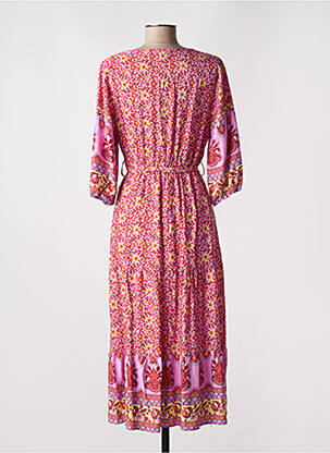 Rochie lungă imprimeu floral mâneci 3/4 roz NARA femeie