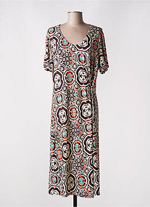 Rochie midi mâneci scurte mâneci scurte maro AZAY femeie