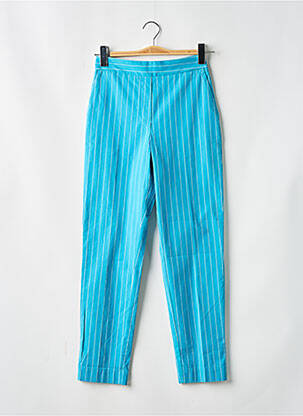 Pantalon chino țesătură poplin talie înaltă albastru MOMONI femeie