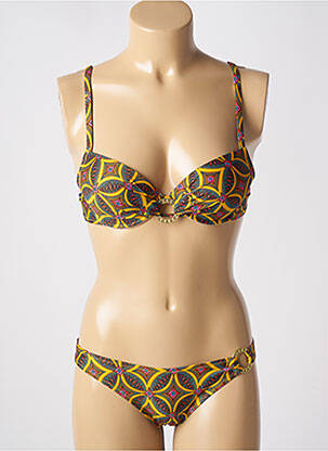 Costum de baie din două piese elasticitate top sutien modelat galben ANTIGEL femeie