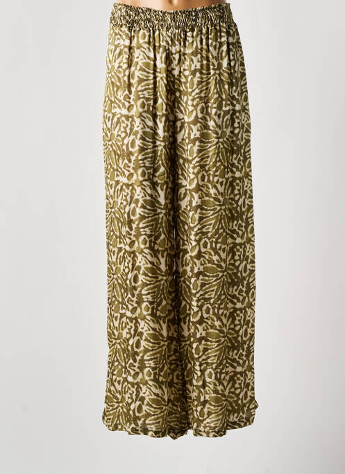 Pantalon larg croială fluidă talie înaltă verde LOUIZON femme