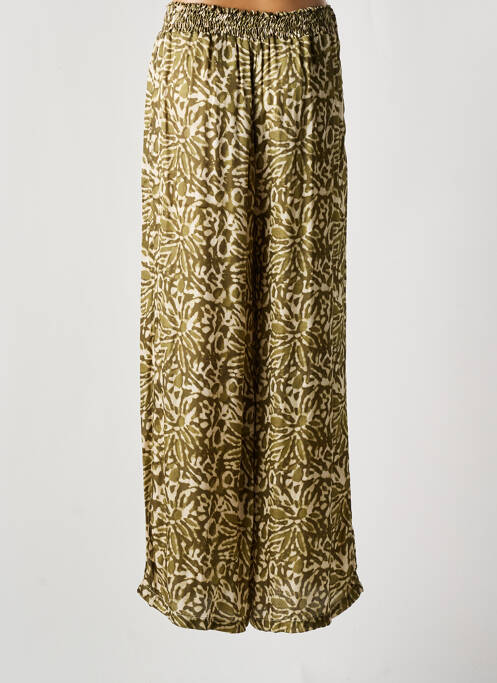 Pantalon larg croială fluidă talie înaltă verde LOUIZON femme