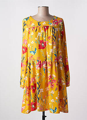 Rochie scurtă croială evazată mâneci lungi galben ONLY femeie
