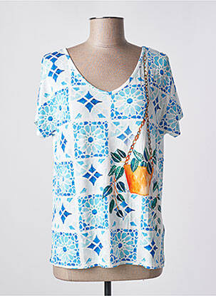 Tricou imprimeu fantezie mâneci scurte albastru LEO & UGO femme