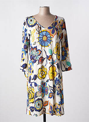 Rochie midi imprimeu floral mâneci 3/4 alb ELEONORA AMADEI femeie