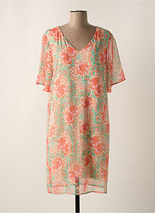 Rochie midi imprimeu floral mâneci scurte portocalie SIGNE NATURE femeie
