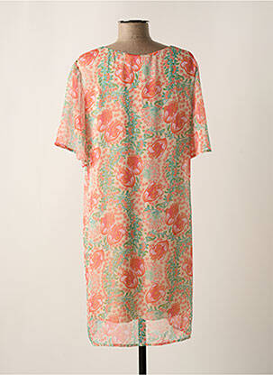 Rochie midi imprimeu floral mâneci scurte portocalie SIGNE NATURE femeie