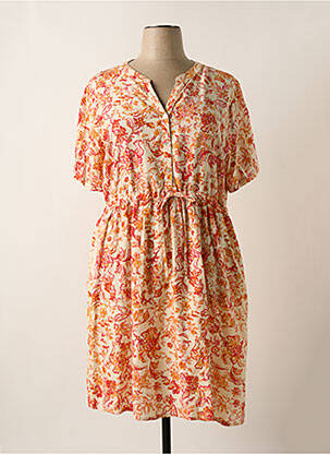 Rochie midi imprimeu floral mâneci scurte bej CREAM femeie