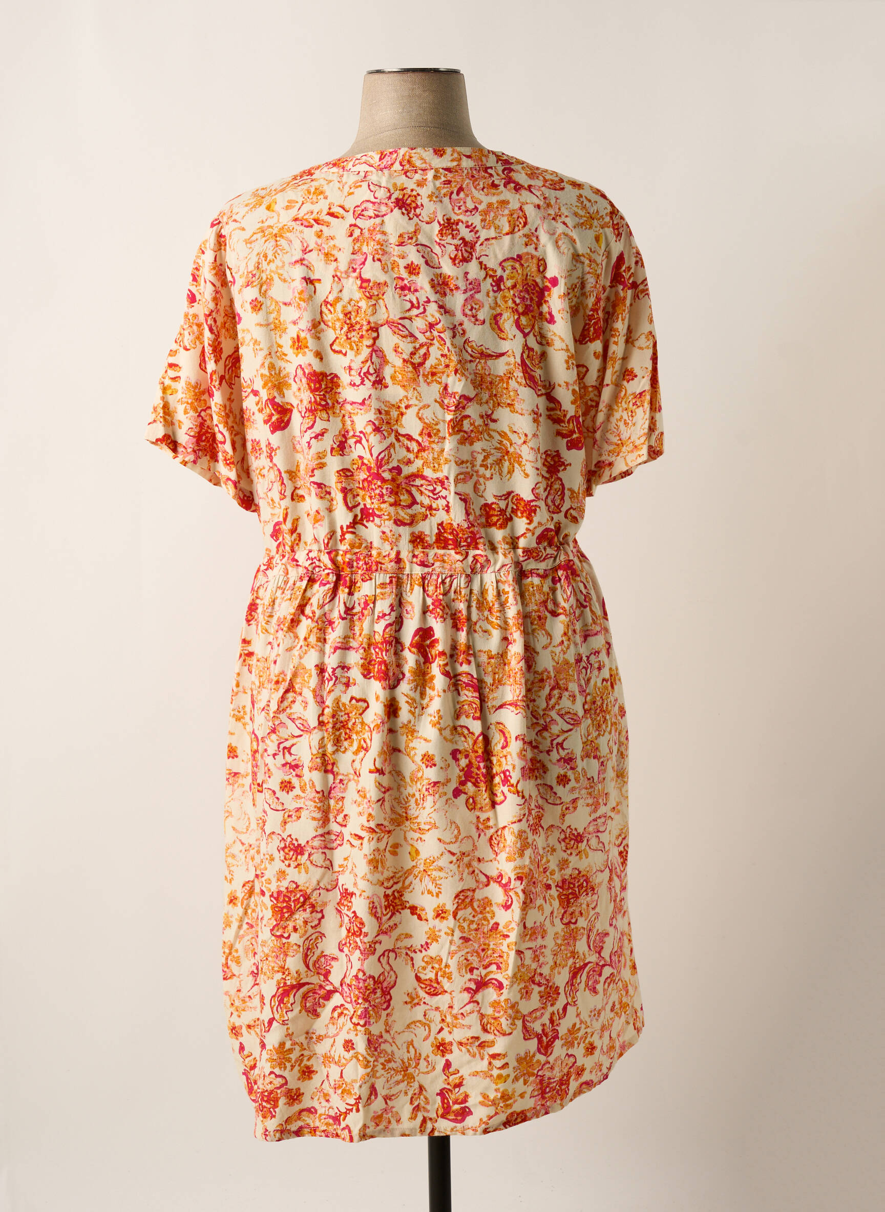 Rochie midi imprimeu floral mâneci scurte bej CREAM femeie