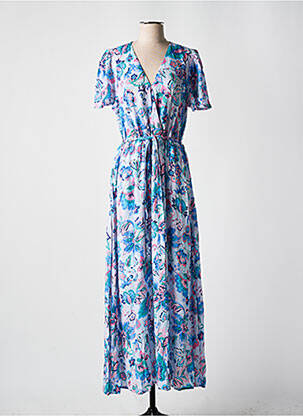 Rochie lungă mâneci scurte mâneci scurte albastru C'EST BEAU LA VIE femeie