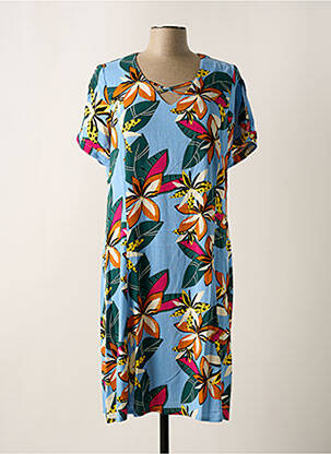 Rochie midi imprimeu floral mâneci scurte albastru GUY DUBOUIS femeie