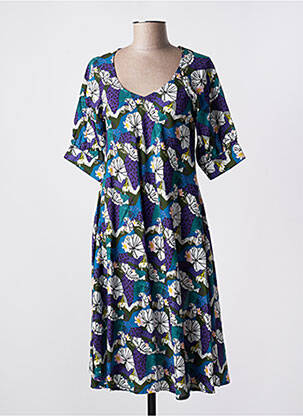 Rochie midi imprimeu floral mâneci scurte albastru KALI YOG femeie
