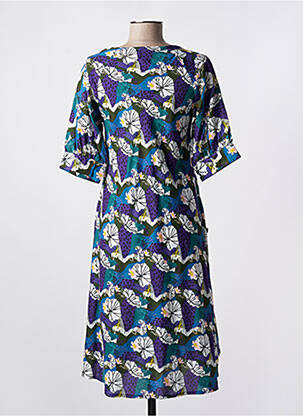 Rochie midi imprimeu floral mâneci scurte albastru KALI YOG femeie