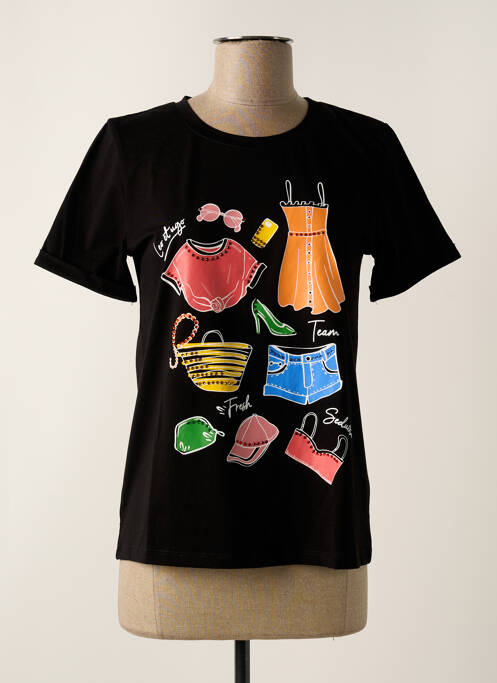 Tricou imprimeu fantezie mâneci scurte negru LEO & UGO femme