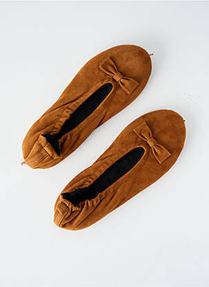 Papuci/pantofi de casă talpă exterioară din piele toc plat până la 3 cm maro GLOVE STORY femeie