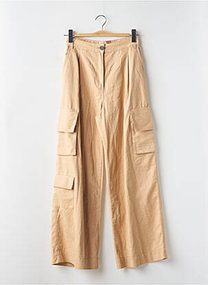 Pantalon larg țesătură poplin talie înaltă bej MONKI femeie