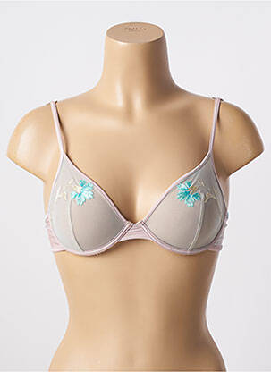 Sutien efect material satinat sutien cupe întregi cu decolteu înalt bej LILLY femeie