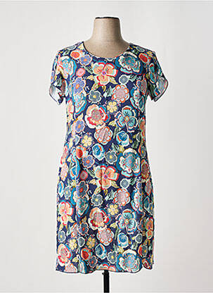 Rochie midi imprimeu floral mâneci scurte albastru GEVANA femeie