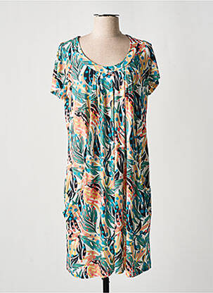 Rochie midi imprimeu fantezie mâneci scurte verde GUY DUBOUIS femeie