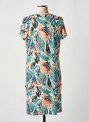Rochie midi imprimeu fantezie mâneci scurte verde GUY DUBOUIS femeie