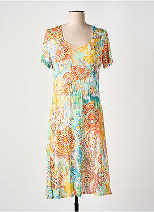 Rochie midi imprimeu floral mâneci scurte galben GEVANA femeie