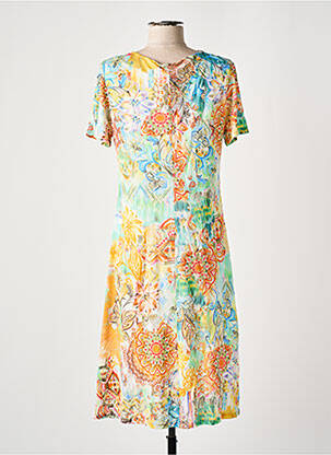Rochie midi imprimeu floral mâneci scurte galben GEVANA femeie