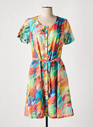 Rochie midi imprimeu fantezie mâneci scurte portocaliu GUY DUBOUIS femme