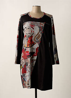 Rochie midi imprimeu fantezie mâneci lungi negru KALISSON femeie