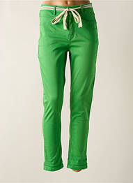 Pantalon slim țesătură poplin talie înaltă verde GEISHA femeie
