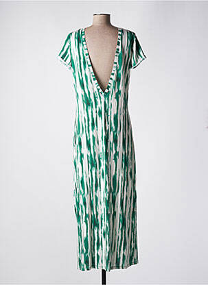 Rochie lungă mâneci scurte mâneci scurte verde MAJESTIC FILATURES femeie
