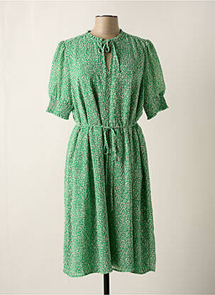Rochie midi croială fluidă mâneci scurte verde GEISHA femeie