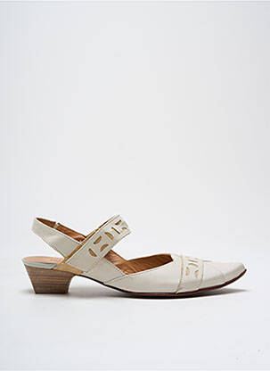 Sandale/pantofi decupați material neted toc de 4 la 6 cm bej FRANCE MODE femeie