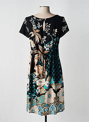 Rochie midi imprimeu floral mâneci scurte negru BARANDI femeie