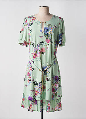 Rochie midi imprimeu floral mâneci scurte verde K-DESIGN femeie