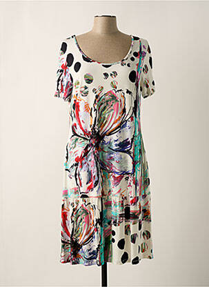 Rochie midi imprimeu floral mâneci scurte bej DIVAS femeie