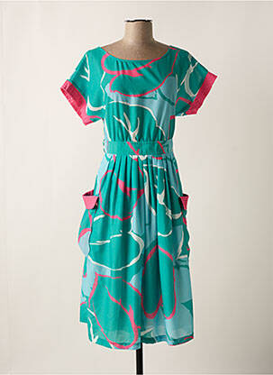 Rochie midi imprimeu fantezie mâneci scurte verde LILI SIDONIO femeie