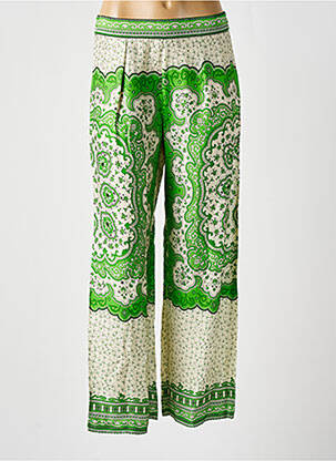 Pantalon larg țesătură poplin talie înaltă verde BELLA JONES femeie