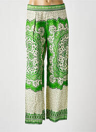 Pantalon larg țesătură poplin talie înaltă verde BELLA JONES femeie