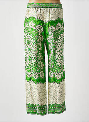 Pantalon larg țesătură poplin talie înaltă verde BELLA JONES femeie