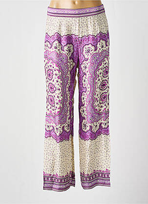 Pantalon larg țesătură poplin talie înaltă violet BELLA JONES femeie