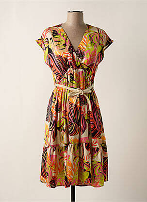 Rochie midi imprimeu floral mâneci scurte bej YES.ZEE femeie